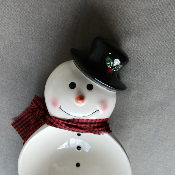 Hallmark Snowman Candy Dish 11" snack bowl serving tray winter holiday nuts dip - Picture 4 of 8
